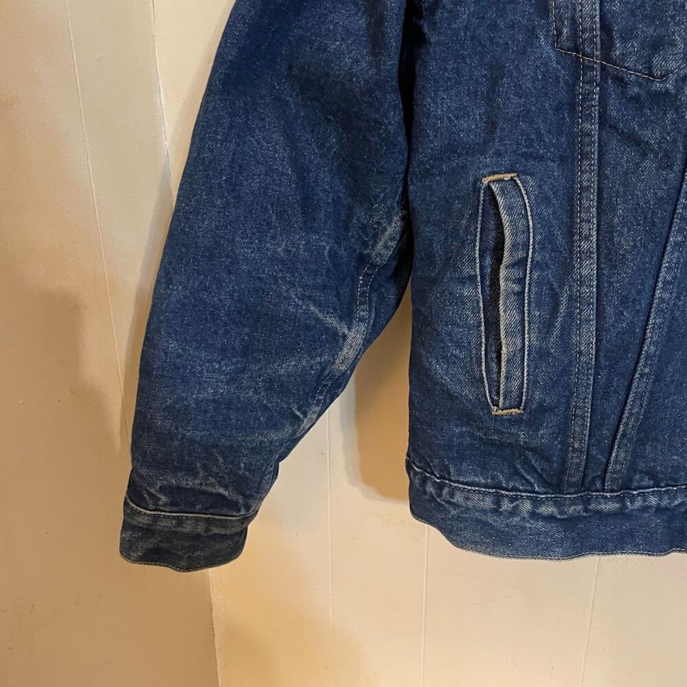 Vintage 70s PLAIN POCKETS Sherpa Lined Denim Trucker JACKET 36 - Picture 2 of 9